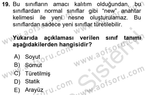 İleri Programlama 1 Dersi 2023 - 2024 Yılı Yaz Okulu Sınav Soruları 19. Soru