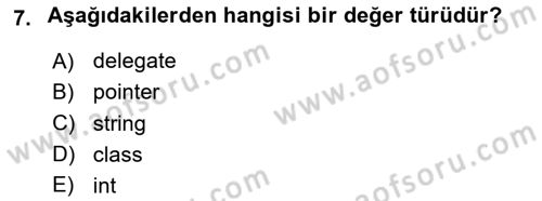 İleri Programlama 1 Dersi 2023 - 2024 Yılı Yaz Okulu Sınav Soruları 7. Soru