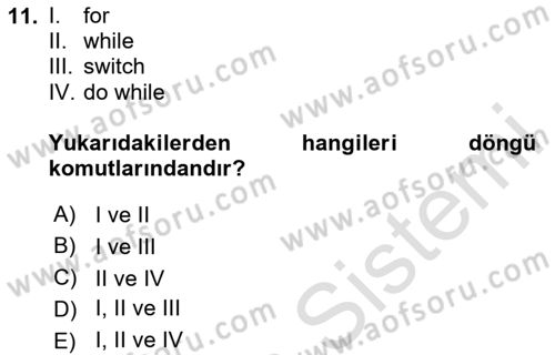 İleri Programlama 1 Dersi 2024 - 2025 Yılı (Vize) Ara Sınav Soruları 11. Soru