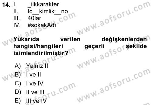 İleri Programlama 1 Dersi 2024 - 2025 Yılı (Vize) Ara Sınav Soruları 14. Soru