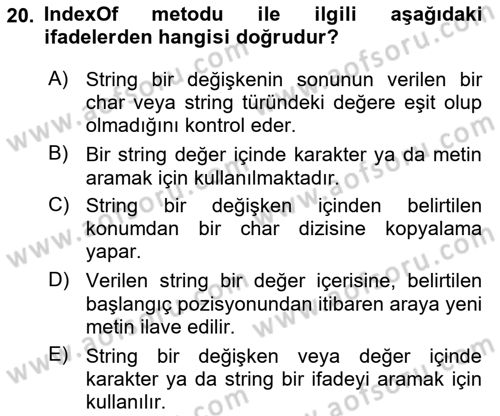 İleri Programlama 1 Dersi 2024 - 2025 Yılı (Vize) Ara Sınav Soruları 20. Soru