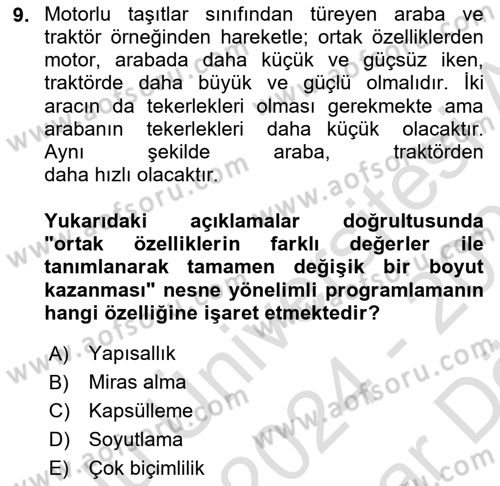 İleri Programlama 1 Dersi 2024 - 2025 Yılı (Vize) Ara Sınav Soruları 9. Soru