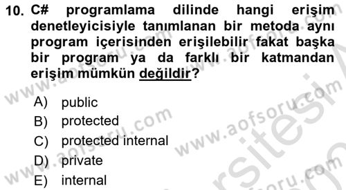 İleri Programlama 1 Dersi 2024 - 2025 Yılı (Final) Dönem Sonu Sınav Soruları 10. Soru