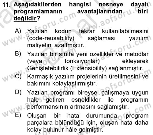 İleri Programlama 1 Dersi 2024 - 2025 Yılı (Final) Dönem Sonu Sınav Soruları 11. Soru