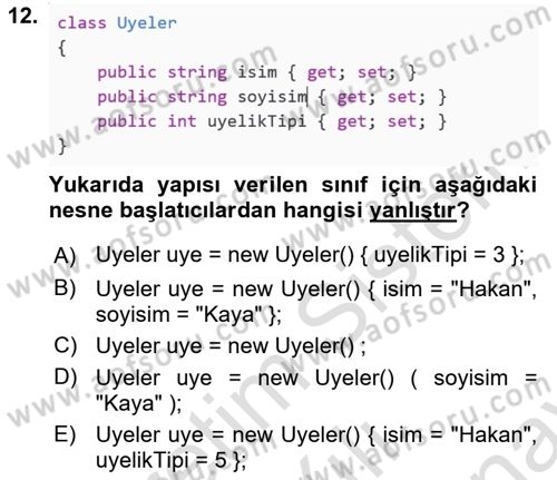 İleri Programlama 1 Dersi 2024 - 2025 Yılı (Final) Dönem Sonu Sınav Soruları 12. Soru