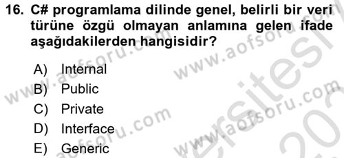 İleri Programlama 1 Dersi 2024 - 2025 Yılı (Final) Dönem Sonu Sınav Soruları 16. Soru