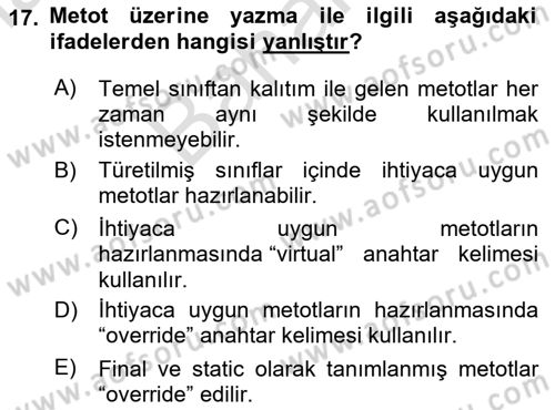 İleri Programlama 1 Dersi 2024 - 2025 Yılı (Final) Dönem Sonu Sınav Soruları 17. Soru