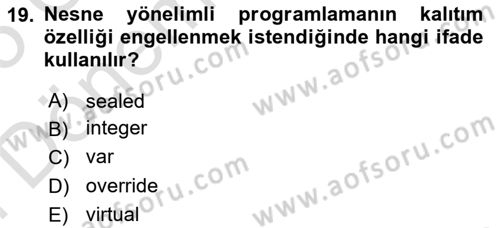 İleri Programlama 1 Dersi 2024 - 2025 Yılı (Final) Dönem Sonu Sınav Soruları 19. Soru