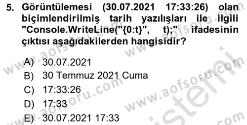 İleri Programlama 1 Dersi 2024 - 2025 Yılı (Final) Dönem Sonu Sınav Soruları 5. Soru