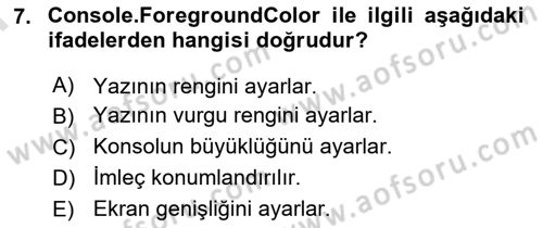 İleri Programlama 1 Dersi 2024 - 2025 Yılı (Final) Dönem Sonu Sınav Soruları 7. Soru