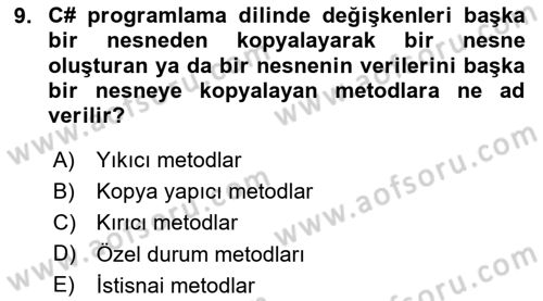 İleri Programlama 1 Dersi 2024 - 2025 Yılı (Final) Dönem Sonu Sınav Soruları 9. Soru