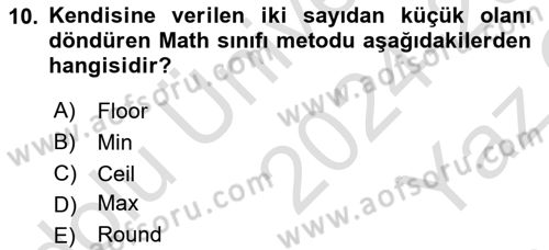 İleri Programlama 1 Dersi 2024 - 2025 Yılı Yaz Okulu Sınav Soruları 10. Soru