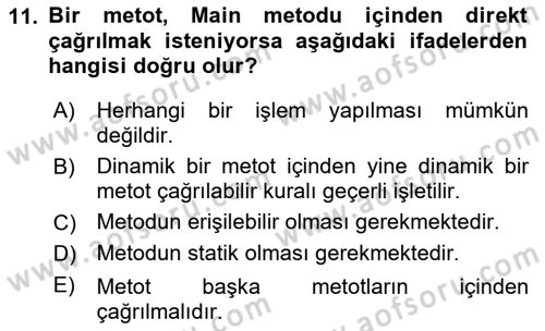 İleri Programlama 1 Dersi 2024 - 2025 Yılı Yaz Okulu Sınav Soruları 11. Soru