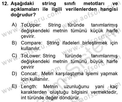 İleri Programlama 1 Dersi 2024 - 2025 Yılı Yaz Okulu Sınav Soruları 12. Soru