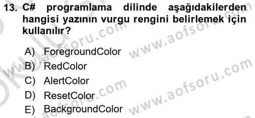 İleri Programlama 1 Dersi 2024 - 2025 Yılı Yaz Okulu Sınav Soruları 13. Soru