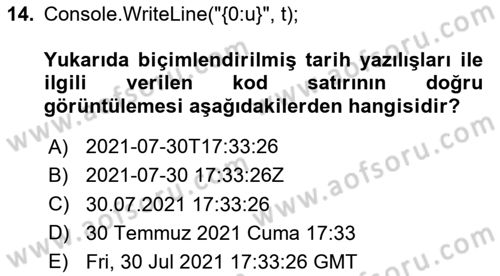 İleri Programlama 1 Dersi 2024 - 2025 Yılı Yaz Okulu Sınav Soruları 14. Soru