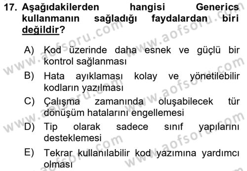 İleri Programlama 1 Dersi 2024 - 2025 Yılı Yaz Okulu Sınav Soruları 17. Soru