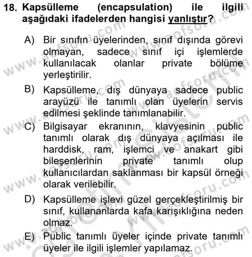İleri Programlama 1 Dersi 2024 - 2025 Yılı Yaz Okulu Sınav Soruları 18. Soru