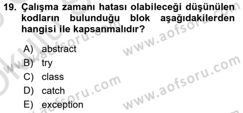 İleri Programlama 1 Dersi 2024 - 2025 Yılı Yaz Okulu Sınav Soruları 19. Soru