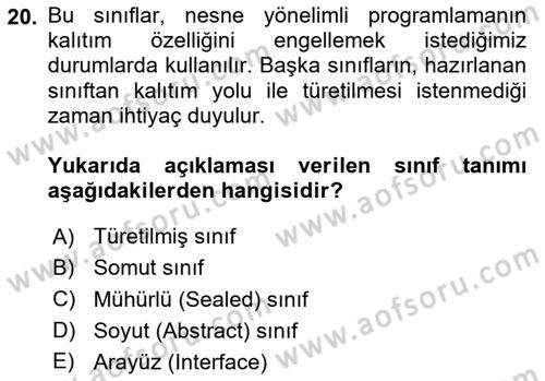 İleri Programlama 1 Dersi 2024 - 2025 Yılı Yaz Okulu Sınav Soruları 20. Soru