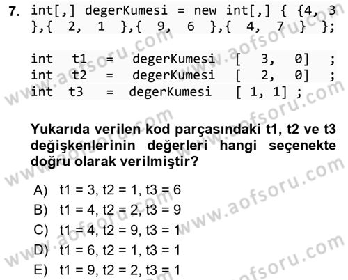 İleri Programlama 1 Dersi 2024 - 2025 Yılı Yaz Okulu Sınav Soruları 7. Soru