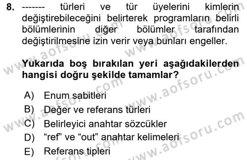 İleri Programlama 1 Dersi 2024 - 2025 Yılı Yaz Okulu Sınav Soruları 8. Soru