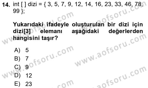 İleri Programlama 1 Dersi 2025 - 2026 Yılı (Vize) Ara Sınav Soruları 14. Soru