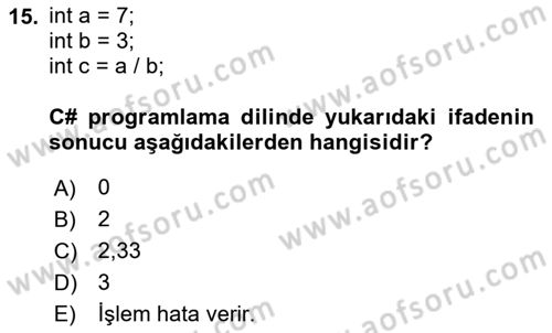 İleri Programlama 1 Dersi 2025 - 2026 Yılı (Vize) Ara Sınav Soruları 15. Soru