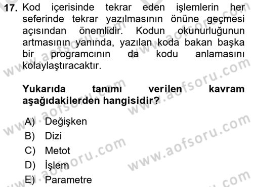 İleri Programlama 1 Dersi 2025 - 2026 Yılı (Vize) Ara Sınav Soruları 17. Soru