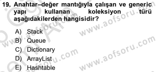 İleri Programlama 1 Dersi 2025 - 2026 Yılı (Vize) Ara Sınav Soruları 19. Soru