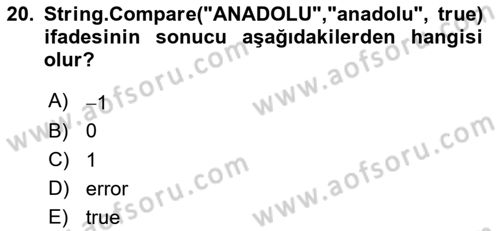 İleri Programlama 1 Dersi 2025 - 2026 Yılı (Vize) Ara Sınav Soruları 20. Soru