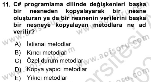 İleri Programlama 1 Dersi 2025 - 2026 Yılı (Final) Dönem Sonu Sınav Soruları 11. Soru
