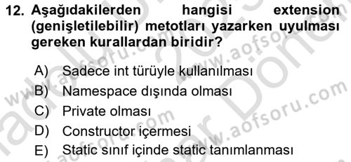 İleri Programlama 1 Dersi 2025 - 2026 Yılı (Final) Dönem Sonu Sınav Soruları 12. Soru