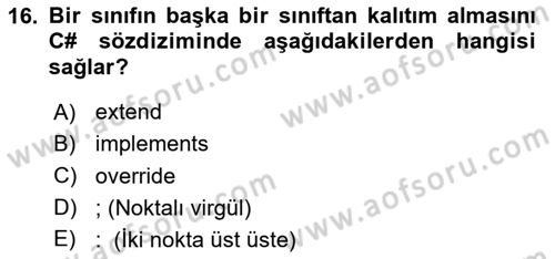İleri Programlama 1 Dersi 2025 - 2026 Yılı (Final) Dönem Sonu Sınav Soruları 16. Soru