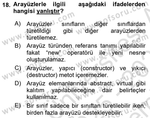 İleri Programlama 1 Dersi 2025 - 2026 Yılı (Final) Dönem Sonu Sınav Soruları 18. Soru