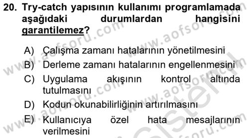 İleri Programlama 1 Dersi 2025 - 2026 Yılı (Final) Dönem Sonu Sınav Soruları 20. Soru