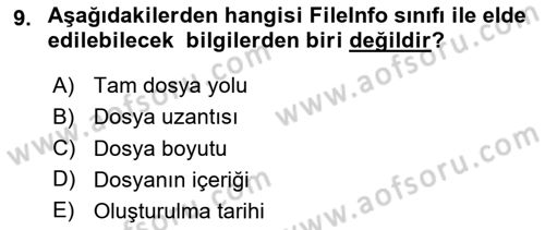 İleri Programlama 1 Dersi 2025 - 2026 Yılı (Final) Dönem Sonu Sınav Soruları 9. Soru