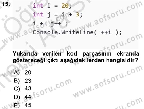 Programlama 1 Dersi 2021 - 2022 Yılı (Vize) Ara Sınavı 15. Soru