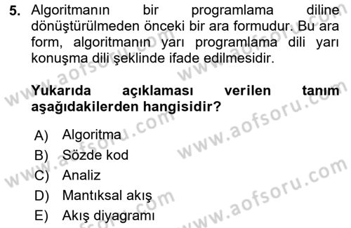 Programlama 1 Dersi 2021 - 2022 Yılı (Vize) Ara Sınavı 5. Soru