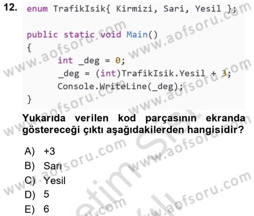 Programlama 1 Dersi 2023 - 2024 Yılı (Vize) Ara Sınavı 12. Soru