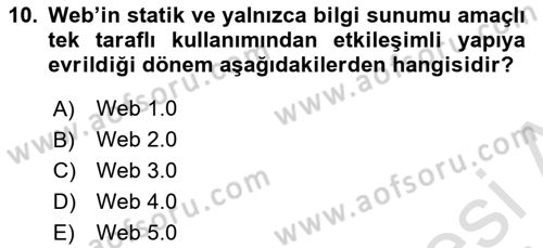Dijital Dönüşüm Dersi Ara Sınavı Deneme Sınav Soruları 10. Soru