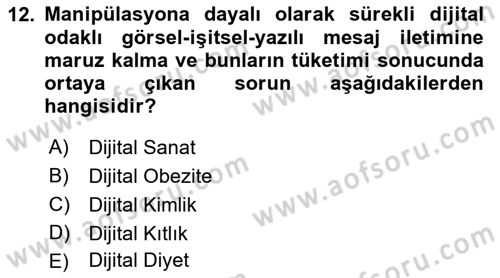 Dijital Dönüşüm Dersi Ara Sınavı Deneme Sınav Soruları 12. Soru