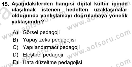 Dijital Dönüşüm Dersi Ara Sınavı Deneme Sınav Soruları 15. Soru