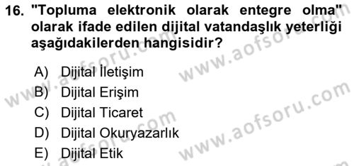 Dijital Dönüşüm Dersi Ara Sınavı Deneme Sınav Soruları 16. Soru