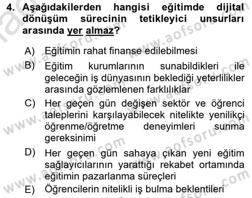 Dijital Dönüşüm Dersi Ara Sınavı Deneme Sınav Soruları 4. Soru