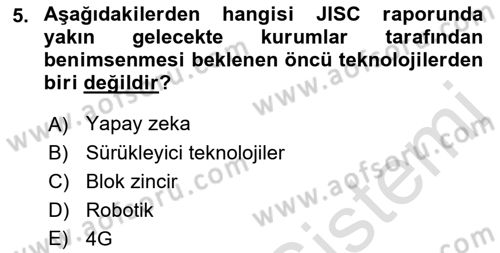Dijital Dönüşüm Dersi Ara Sınavı Deneme Sınav Soruları 5. Soru