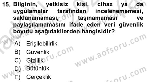 Dijital Dönüşüm Dersi 2023 - 2024 Yılı Yaz Okulu Sınav Soruları 15. Soru