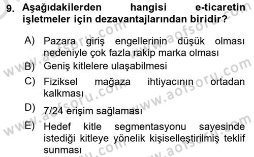 Dijital Dönüşüm Dersi 2023 - 2024 Yılı Yaz Okulu Sınav Soruları 9. Soru