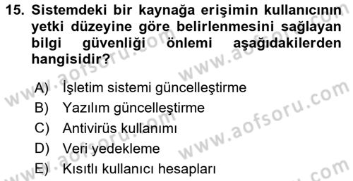 Dijital Dönüşüm Dersi 2024 - 2025 Yılı Yaz Okulu Sınav Soruları 15. Soru