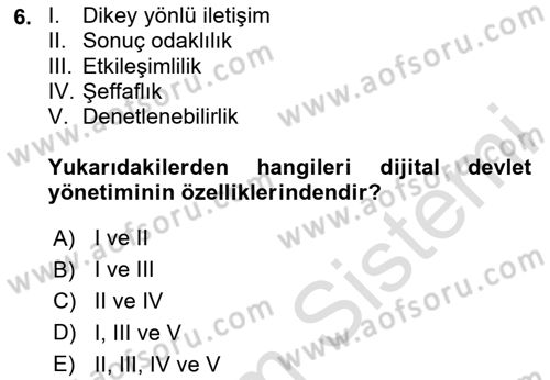 Dijital Dönüşüm Dersi 2024 - 2025 Yılı Yaz Okulu Sınav Soruları 6. Soru